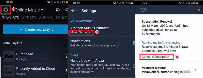 cancel amazon music unlimited on the app