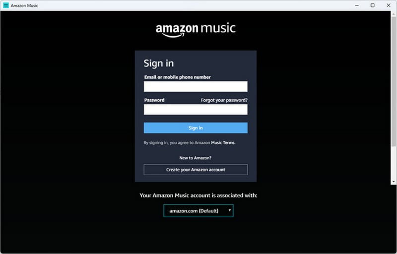 Log in to amazon music account in app