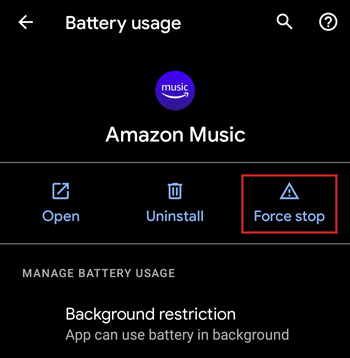 Force Stop Amazon Music