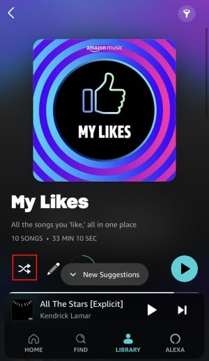 Amazon Music Shuffle Button on Mobile Devices