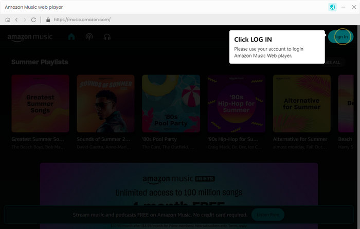 Log in to amazon music account