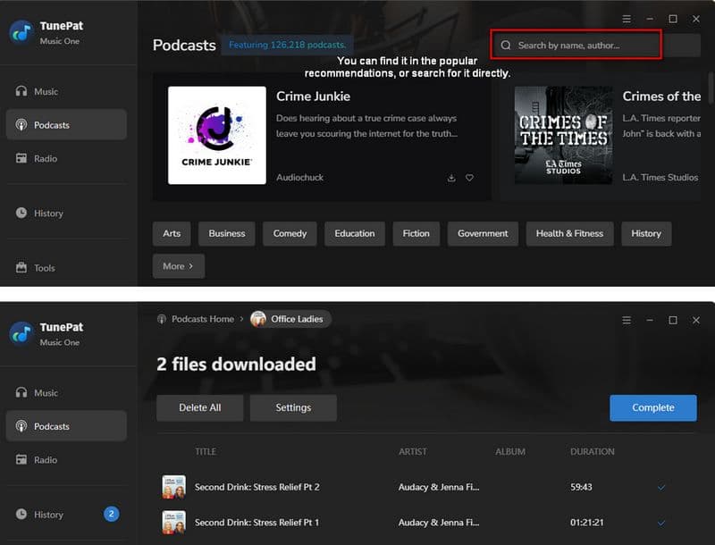 tunepat music one download podcasts free