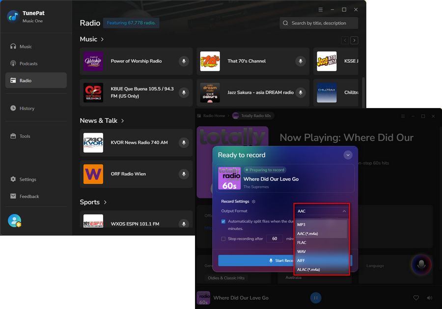 tunepat music one record radio shows free