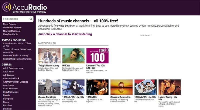 AccuRadio unblocked on Chromebook (screenshot)