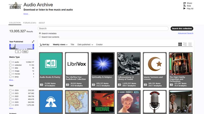 Internet Archive Audio on Chromebook (screenshot)