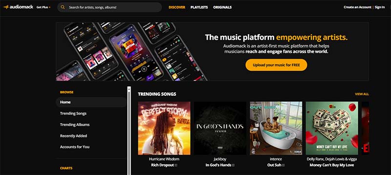 Audiomack on Chromebook (screenshot)
