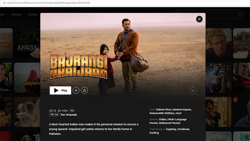 Bajrangi Bhaijaan Hindi movie on Netflix