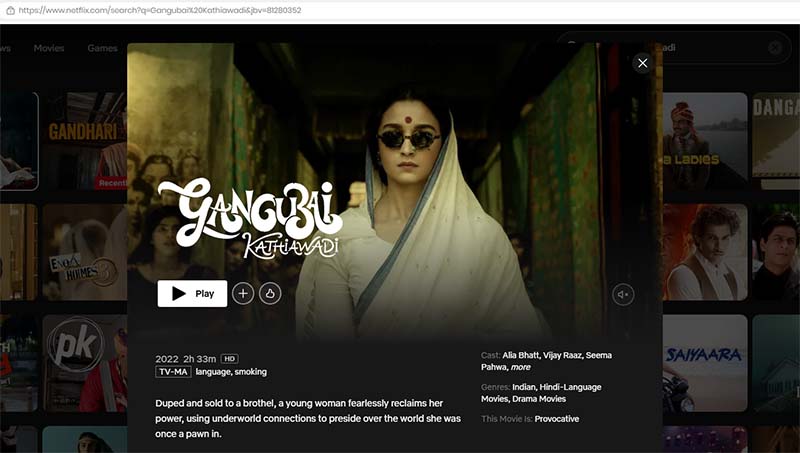 Gangubai Kathiawadi Hindi movie on Netflix