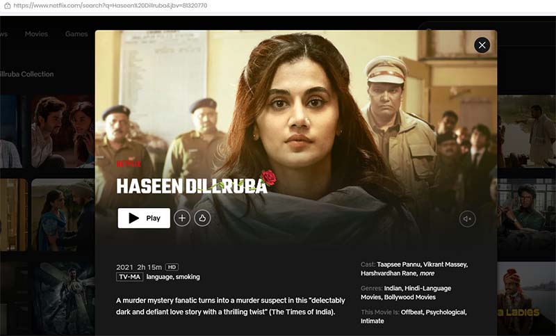 Haseen Dillruba Hindi romantic thriller on Netflix