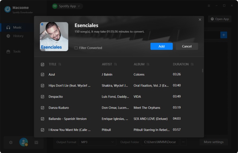add music from spotify