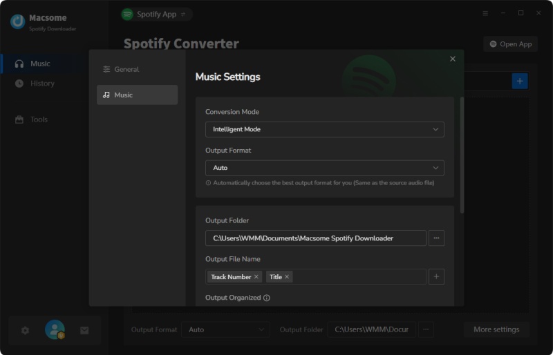 output settings