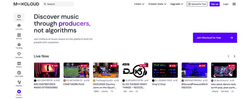 Mixcloud on Chromebook (screenshot)