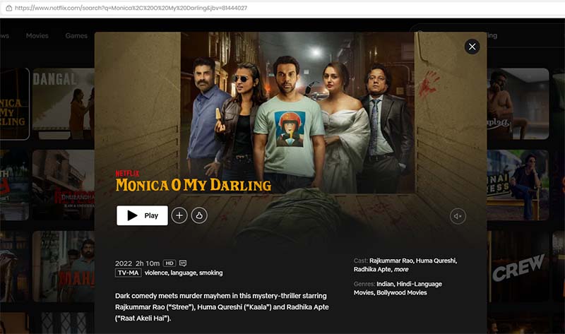 Monica O My Darling Hindi movie on Netflix