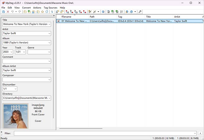 Music One metadata test using Mp3tag