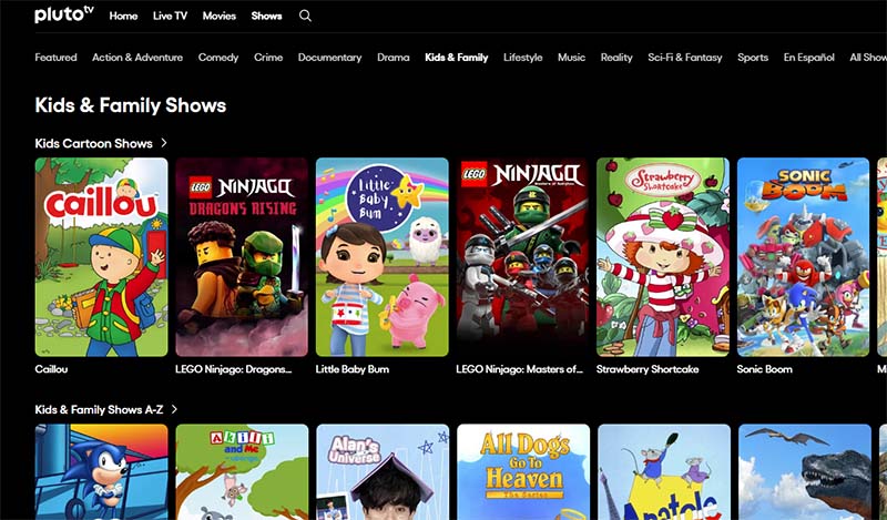 Pluto TV free cartoon streaming website online