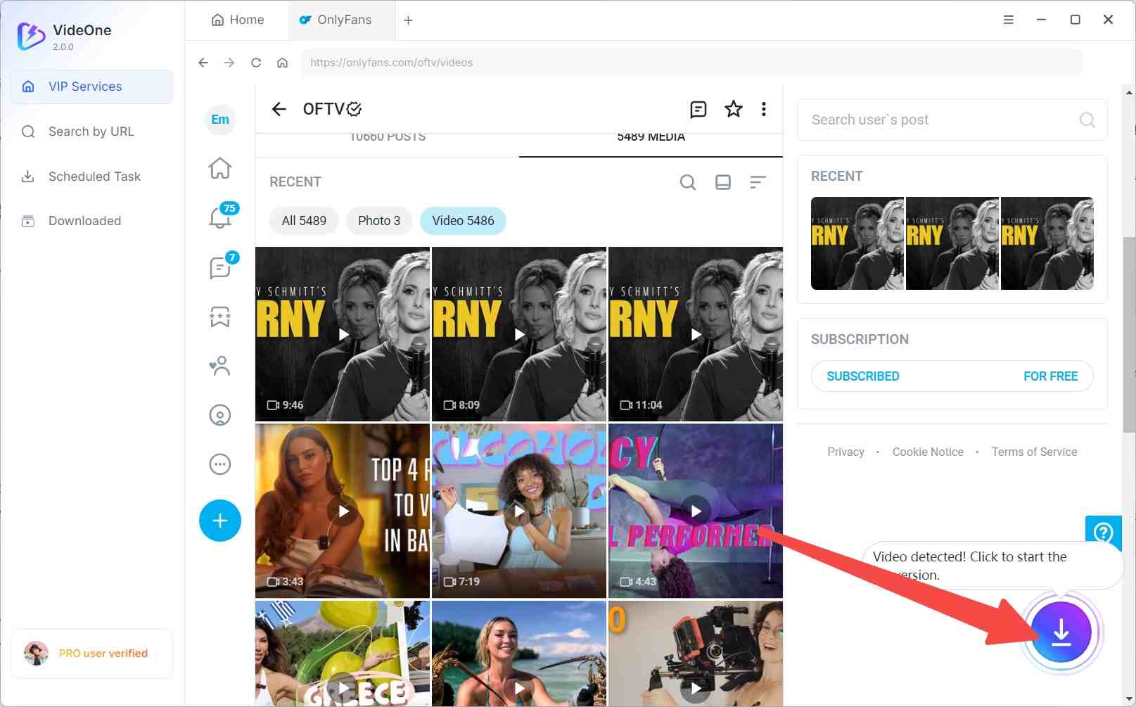 TuneFab VideOne OnlyFans Downloader interface