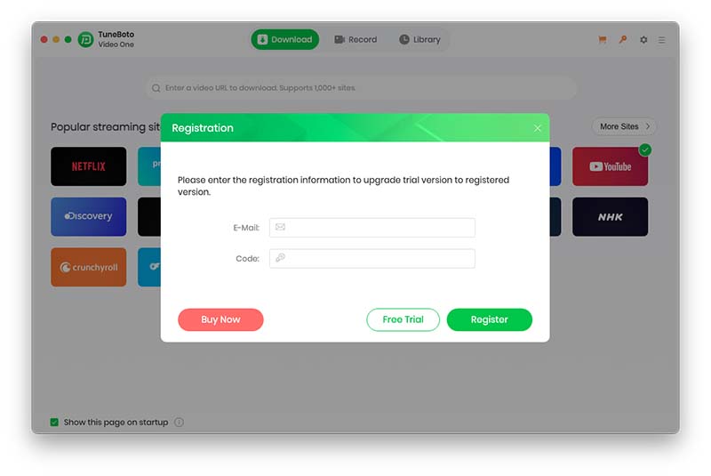 register TuneBoto Video One