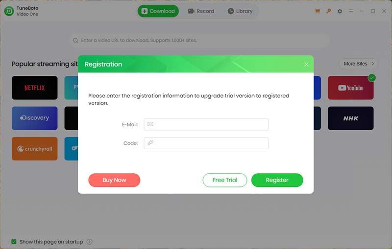 register TuneBoto Video One  